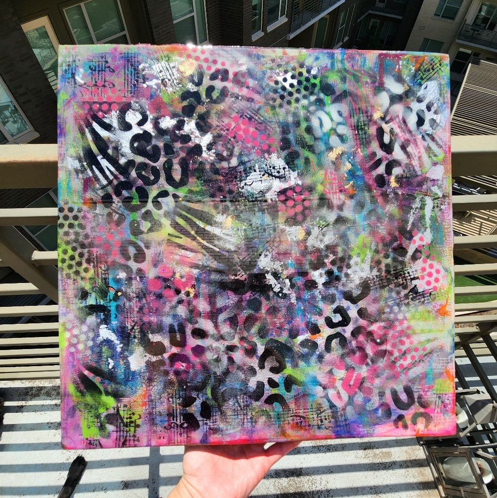 Abstract Resin Art Graffiti Style Leopard, Music notes, Polka Dots